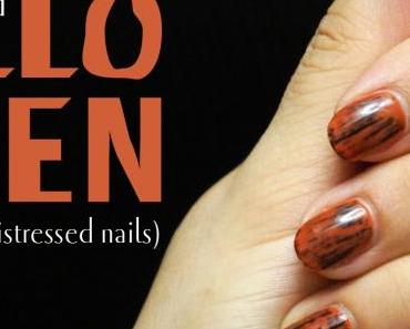 Manucure d’Halloween orange et noire (et le retour des distressed nails)