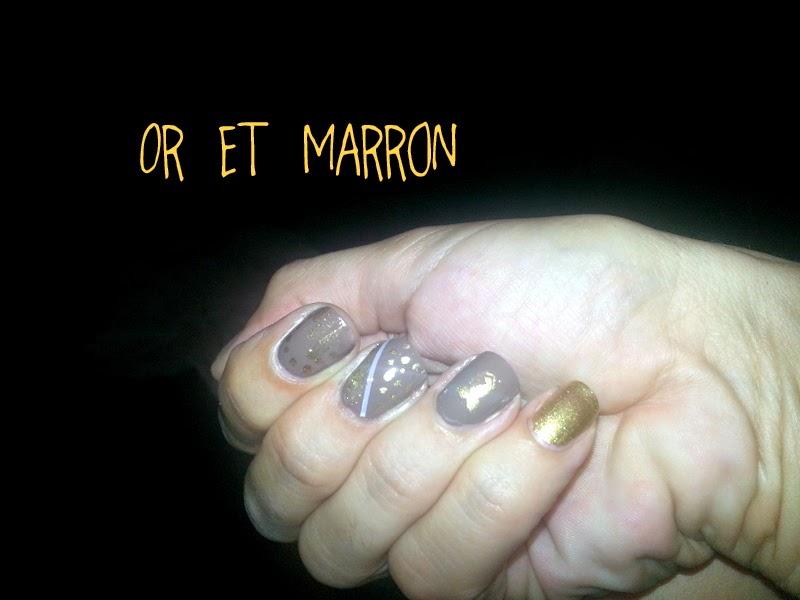 Manucure marron et or