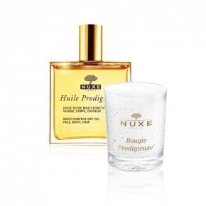 Nuxe coffret cadeau Huile Prodigieuse 50ml + bougie Prodigieuse.