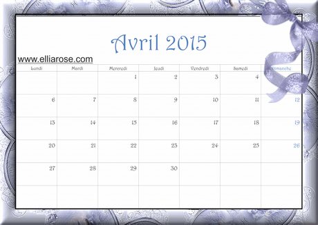 calendrier avril 2015 Bleu dentelle Ellia Rose