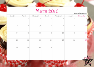 Calendrier Mars 2016 Ellia Rose