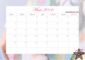 Calendrier Mars 2016 Ellia Rose